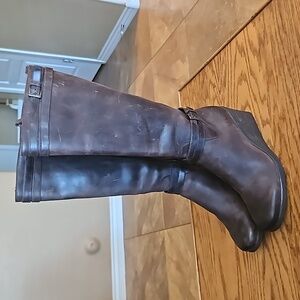 UGG Irmah Wedge Heel Tall Leather Boots 👢- Brown Weatherproof - Womens size 10